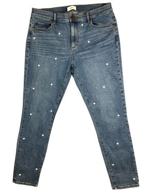 Loft Skinny Ankle Jeans Embroiderd Flowers Women's 10 Spring Denim